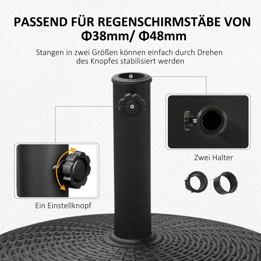 Outsunny Sonnenschirmständer in Schwarz mit Rattanoptik aus Metall und Kunstharz, Durchmesser: 52 cm, Höhe: 41 cm - Bild 5