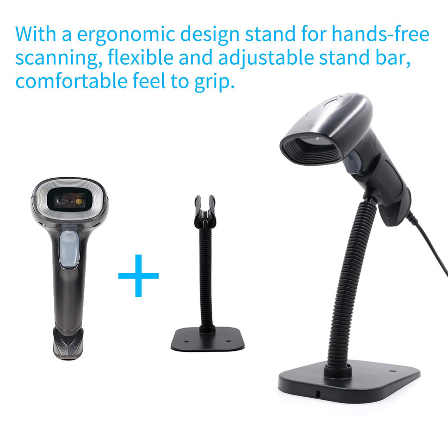 Honor Electronics USB-Barcode-Scanner für 1D-2D-QR-Codes, kabelgebundener Handheld-Leser mit Standunterstützung, Schwarz - Bild 2