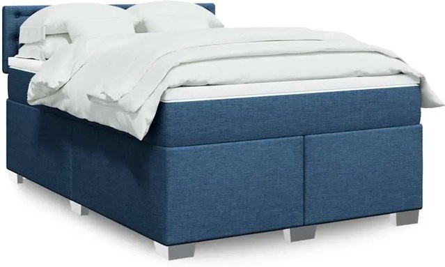 vidaXL Boxspringbett mit Matratze in Blau, Hybridbett mit USB-Ladeport und Unterbettbeleuchtung, B/T: 140 x 190 cm - Bild 1