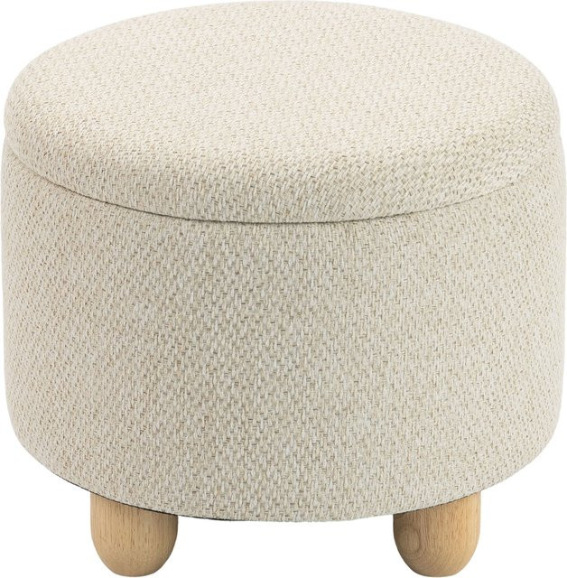HOMCOM Hocker mit Stauraum, runder Polsterhocker mit Deckel in Leinenoptik und Holzbeinen, Beige, B/T/H: 38,5 x 38,5 x 33,5 cm - Bild 1