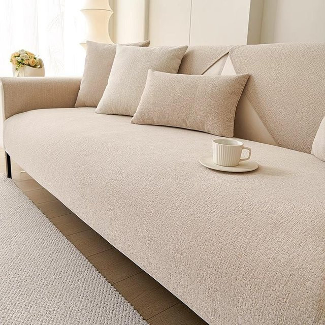 Rutschfester Chenille Sofabezug von BC-Warm Home in Beige, einfarbig und universell einsetzbar, Breite: 180 cm - Bild 1