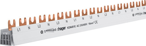 Hager Phasenschiene KDN451E Gabel 4p 16qmm 54mod Weiß Länge: 1000 mm - Bild 1
