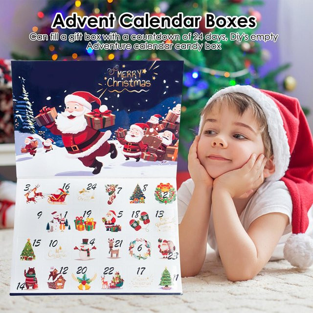 Befüllbare Weihnachts-Advent-Box für 24 Tage, DIY Weihnachts-Countdown-Kalender aus Papier, Mehrfarbig - Bild 1