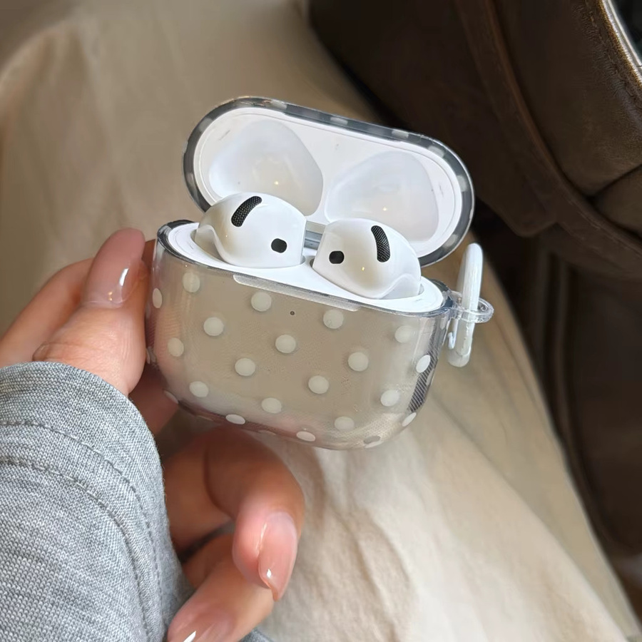 Retro Klarsicht Schutzhülle für Apple AirPods 1 2 3 4 Pro Pro 2 in Grau mit weißen Punkten und glänzender Oberfläche - Bild 3