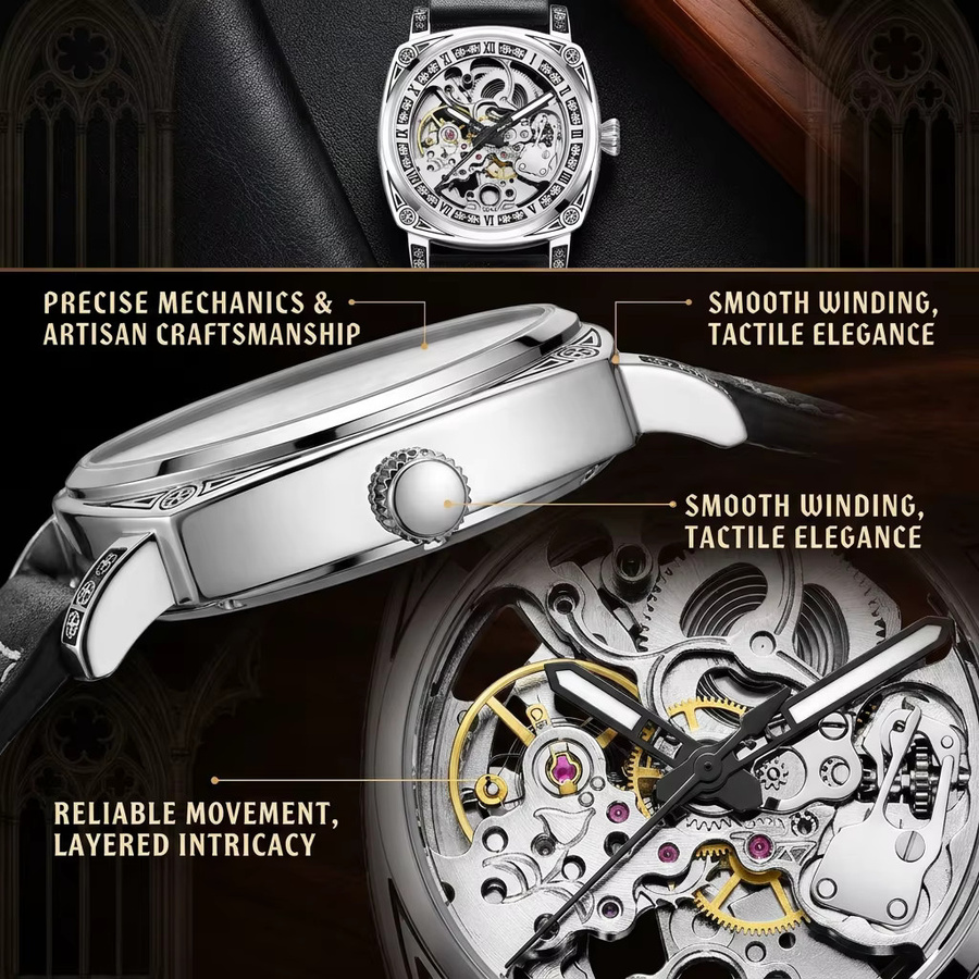 CAROTIF Armbanduhr, Mechanisch, Silber, Leder, Herren - Bild 3