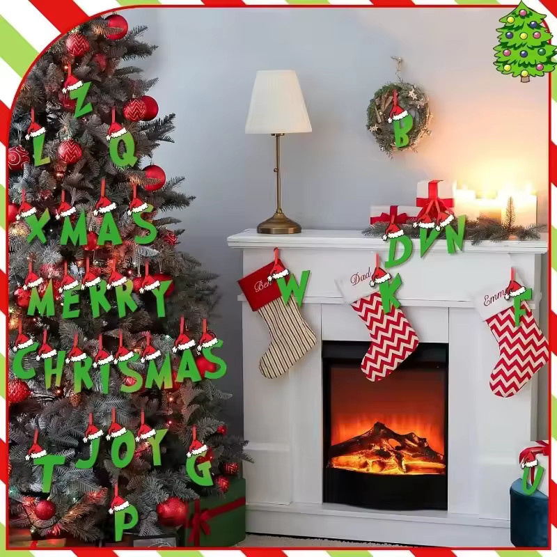 ZQNYCY Weihnachtsbaum Anhänger in Grün mit 26 Buchstaben als DIY-Handwerk für Weihnachten und Silvester - Bild 2