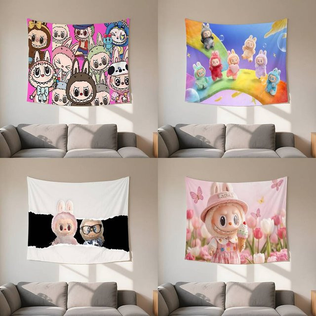 52TOYS Wandteppich mit Tiermotiv in Mehrfarben, rechteckiger Textil-Wandbehang im abstrakten Portrait-Stil - Bild 1