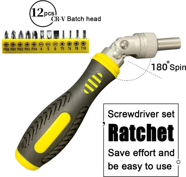 Multifunktionales 13-in-1 Ratschenschraubendreher-Set in Gelb für effiziente Reparaturarbeiten - Bild 1