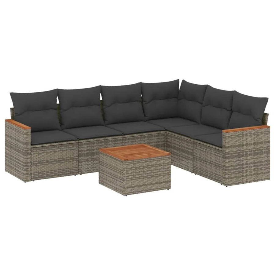 vidaXL 7-teilige Garten-Sofagarnitur in L-Form aus grauem Poly-Rattan mit Kissen und pulverbeschichtetem Stahlgestell - Bild 2