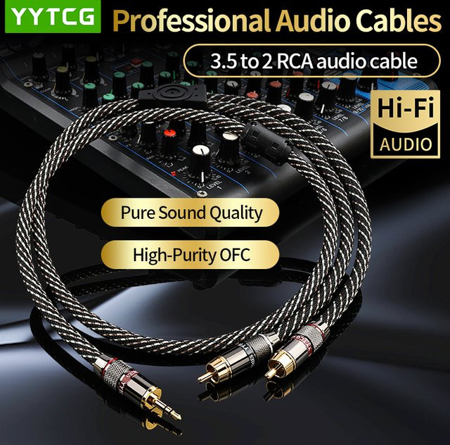 YYTCG HiFi 3,5mm auf 2 RCA Audiokabel in Schwarz, hochreines OFC Aux-Kabel für PC, Lautsprecher und Verstärker - Bild 1