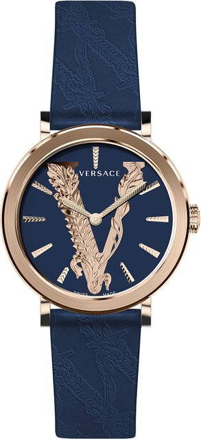 Versace Damenuhr, Quarz, Edelstahl, 36 mm, Blau, Leder, 5 ATM - Bild 1