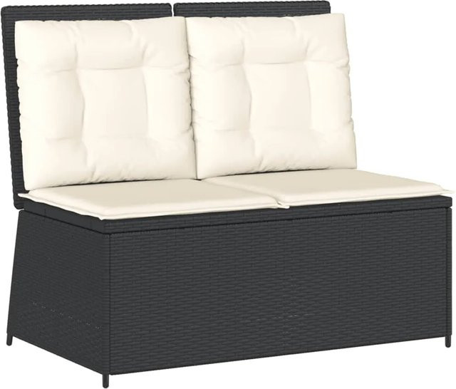 Verstellbare Gartenbank von furnicato aus schwarzem Poly-Rattan mit wetterfesten Kissen und pulverbeschichtetem Stahlgestell, B/T/H: 110 x 67 x 95 cm - Bild 1