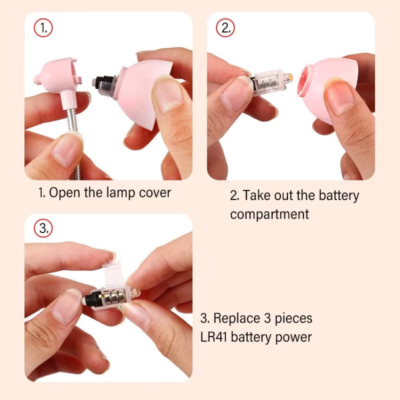Feimefeiyou Mini LED Clip Schreibtischlampe mit warmweißem Licht, batteriebetrieben, Weiß/Rosa - Bild 2