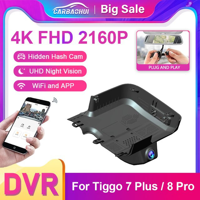 CARBAOHUI 4K Dash Cam Set für Chery Tiggo 7Plus und Tiggo 8Pro Deluxe 2022-2026, Vorne und Hinten Auto DVR Kamera mit Wifi, Schwarz - Bild 1