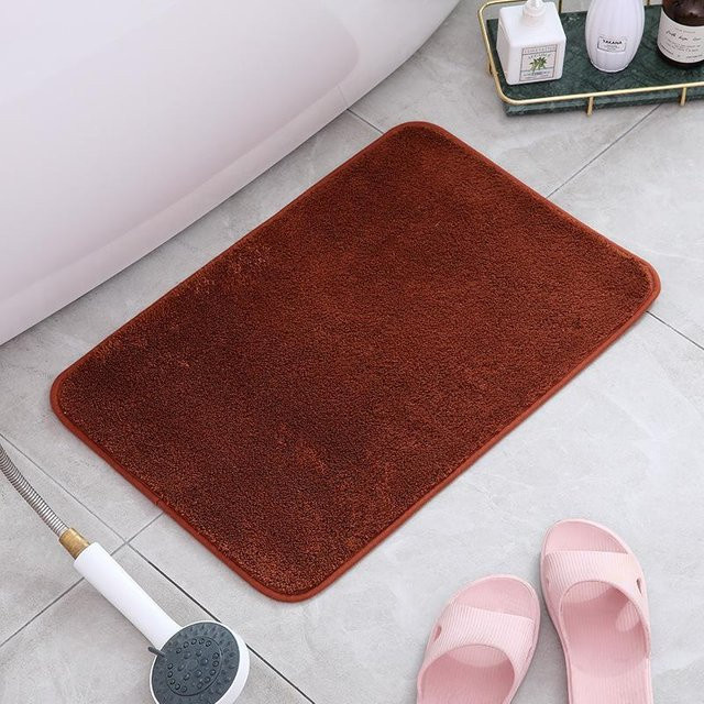 Rutschfeste und saugfähige Plüschmatte aus Polyester für Badezimmer und Schlafzimmer, Braun, B/T: 45 x 70 cm - Bild 1