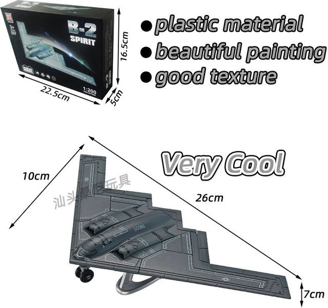 ZOCO Spielzeugflugzeug US Air Force B-2 Spirit Ghost Bomber im Maßstab 1:200, grau/schwarz, Kunststoff-Modellflugzeug als Sammlerstück und Geschenkdisplay - Bild 1