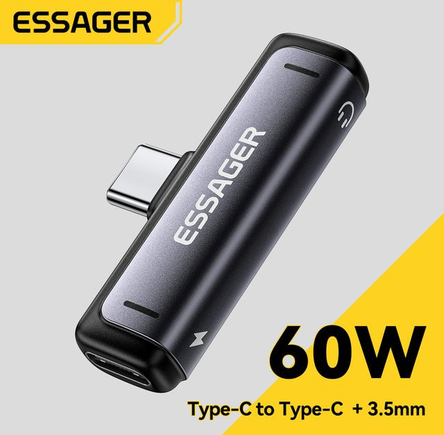 Essager 2-in-1 USB-C zu 3,5mm Kopfhörer-Adapter mit 60W Ladefunktion für iPhone, MacBook und Xiaomi - Bild 1