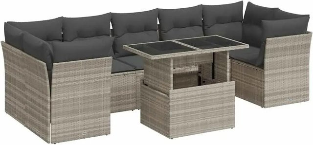 vidaXL 8-teilige Garten-Sofagarnitur aus Poly-Rattan mit Kissen in Hellgrau - Bild 1