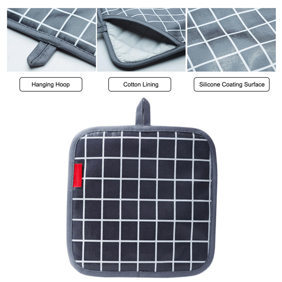 KONNWEI Set aus 5 Stück Topflappen, Topfuntersetzer mit Tasche und Schürze, silikonbeschichtete Oberfläche, hitzebeständig, grau - Bild 5