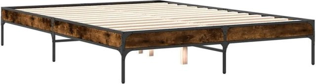 vidaXL Bettgestell im Industrial Design aus Holzwerkstoff und Metall, Farbe: Räuchereiche/Braun, B/T/H: 150 x 203 x 153 cm - Bild 1