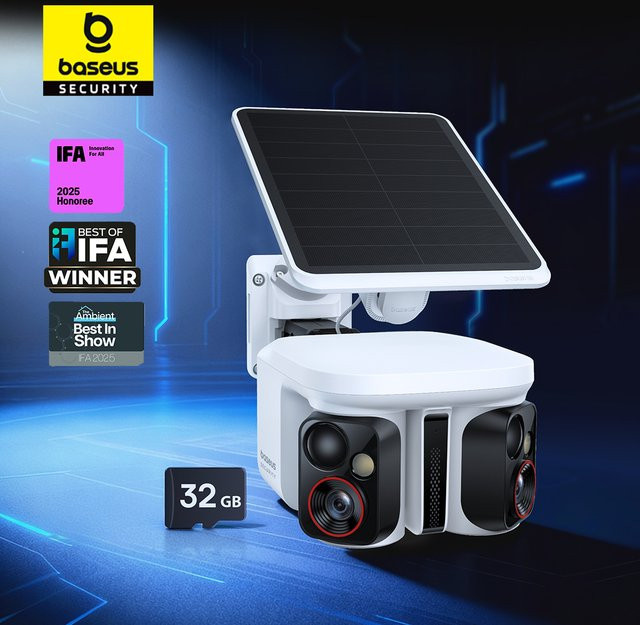 Baseus Security X1 Pro Outdoor Dual-Kamera Kabellose 3K-Sicherheitskamera mit Solarpanel, Gesichtserkennung und KI-Tracking in Weiß - Bild 1