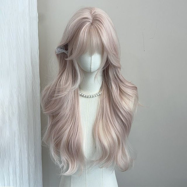 BitLamb Kunstfaser Perücke mit Pony, Rosa Gold, Damen - Bild 1
