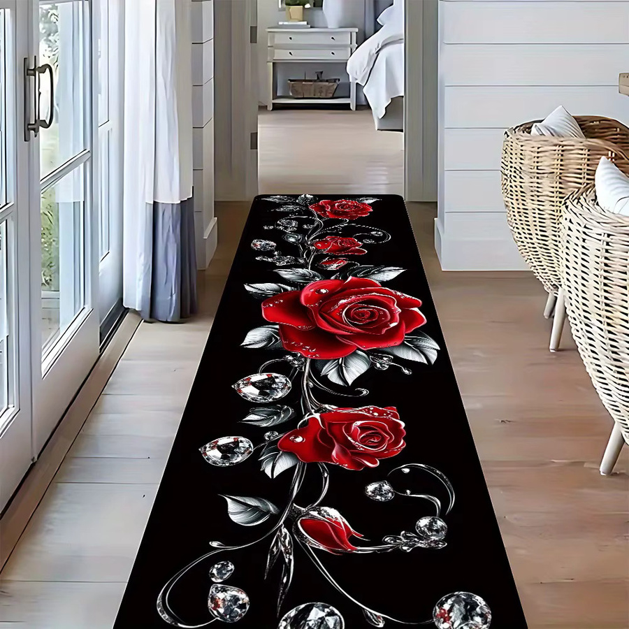 VIKAMA Flurteppich in Rot mit floralem Design, modern und pflegeleicht, rechteckig - Bild 2