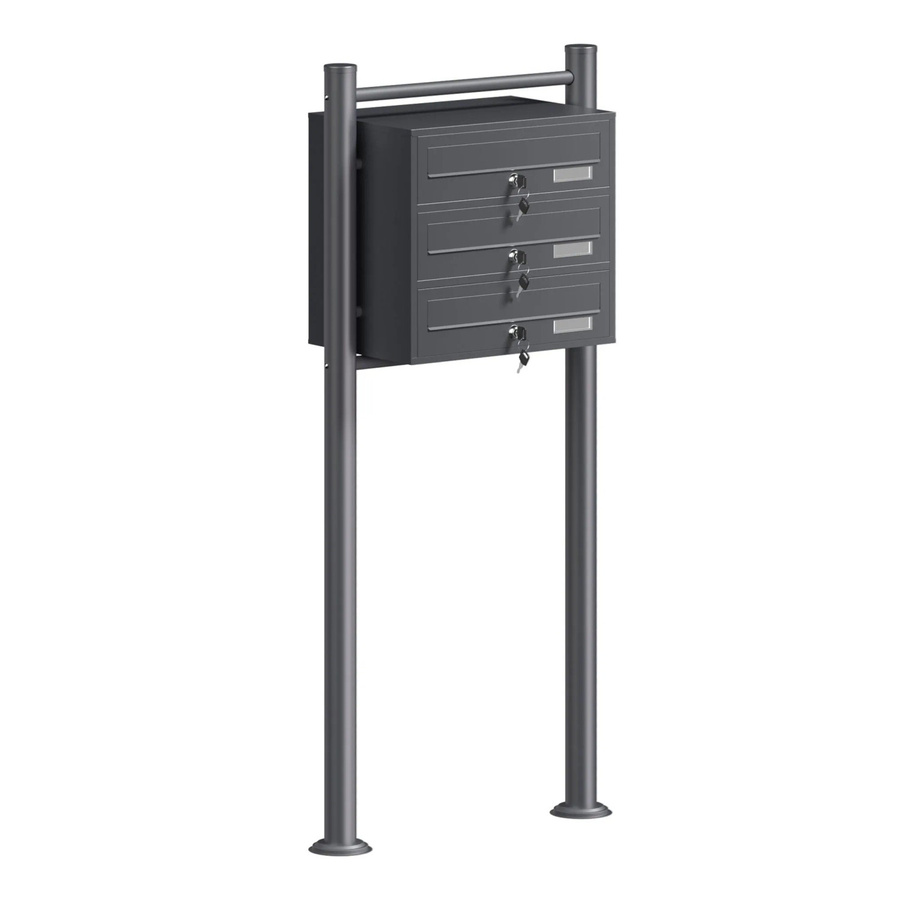 Wiltec 3er Briefkastenanlage Standbriefkasten in Anthrazit, H x B x T: 1200 x 556 x 270 mm - Bild 2