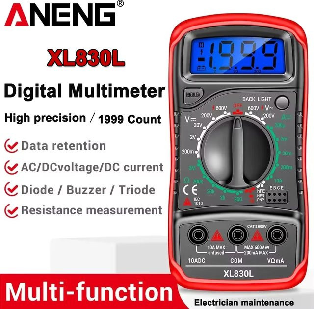 ANENG XL830L Digitales Multimeter in Rot mit AC/DC-Spannungsmessung, Widerstand, Amperemeter, HFE, Triode, Ohm, NCV und Dioden-Tester - Bild 1