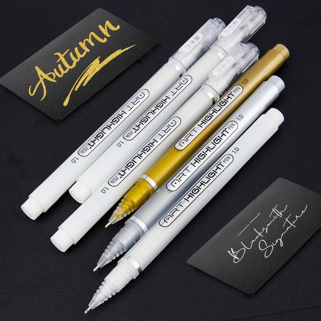 Gelschreiber-Set für Künstler mit 1 mm extra feiner Spitze, 6er-Pack in Weiß, Gold und Silber - Bild 1
