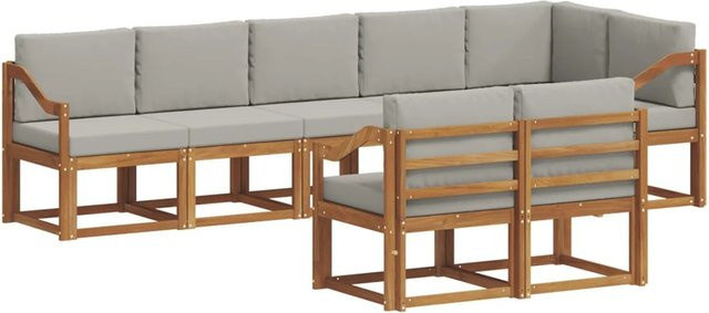 vidaXL Outdoor-Sofagarnitur in L-Form aus Akazienholz mit Kissen, Hellgrau - Bild 1