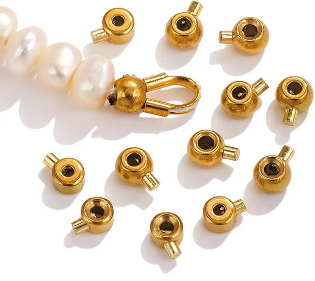 Aiovlo Rohrstopper Spacer Bead Crimp End, Edelstahl, PVD vergoldet, Unisex - Bild 1