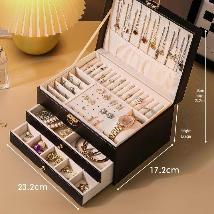 Lucky Black Cat Schmuckaufbewahrungsbox für Damen in Violett mit dreischichtigem Design und viel Platz für Halsketten, Ohrringe und Handschmuck - Bild 1