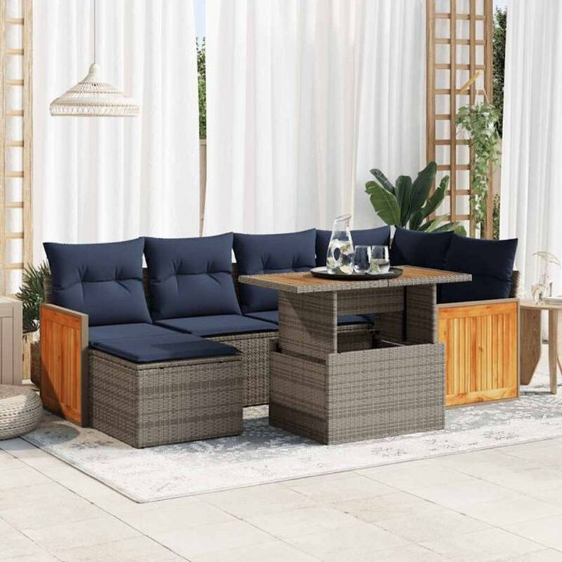 7-teilige Garten-Sofagarnitur aus Poly-Rattan mit Kissen in Schwarz von vidaxl - Bild 1
