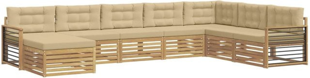 vidaXL Outdoor-Sofagarnitur 8-teilig aus Akazienholz in L-Form mit Kissen, Weiß und Beige - Bild 1