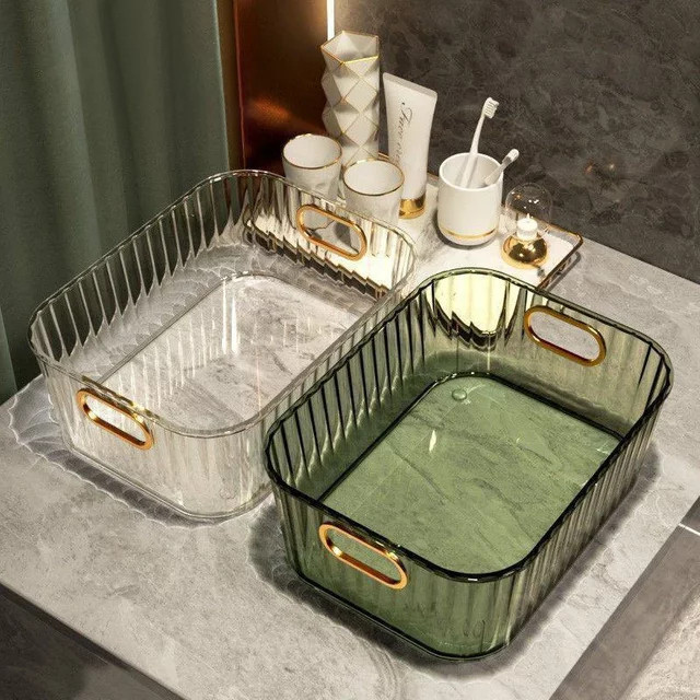 Rechteckiger Acryl-Organizer in Transparent und Weiß zur Aufbewahrung von Kosmetik, Make-up oder Snacks - Bild 1