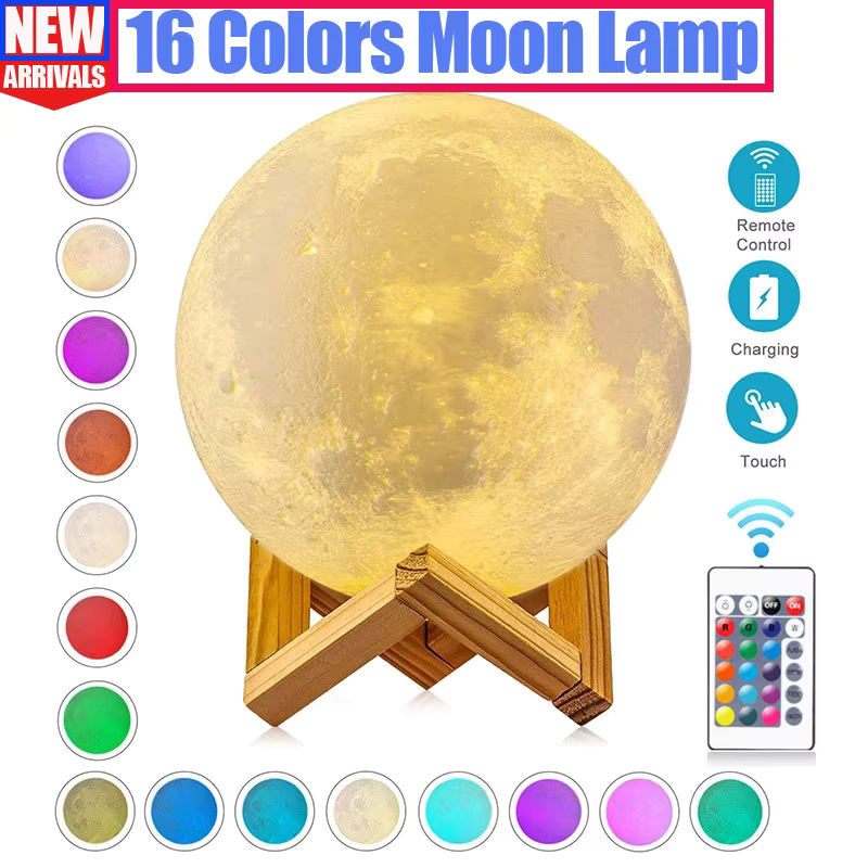 DOUWENXI 3D LED Mondlampe als Nachtlicht mit Touch-Funktion für Kinderzimmer und Schlafzimmer - Bild 3