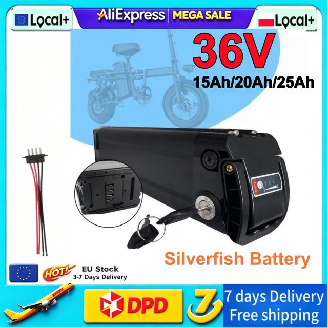 Silver Fish Li-Ionen-Akku 36V 15Ah für E-Bikes mit integriertem BMS und 2A-Ladegerät in Schwarz - Bild 1