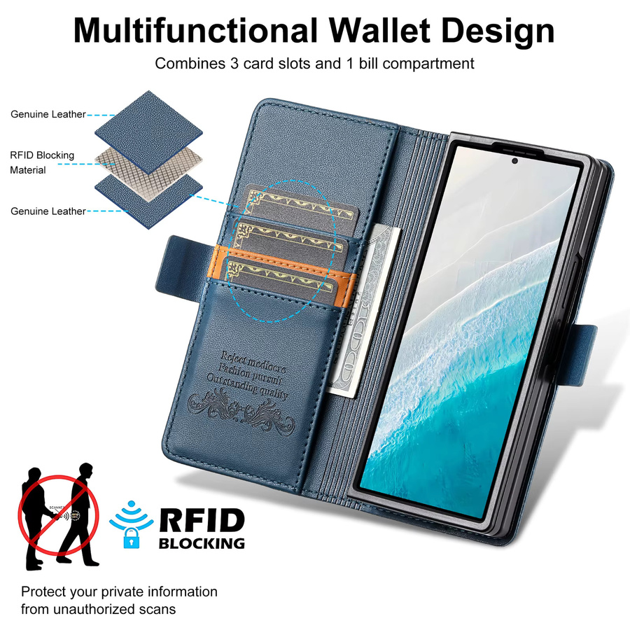 Premium Leder Business RFID Handyhülle für Samsung Galaxy Z Fold 7 6 5 4 3 5G mit Kartenfächern und magnetischem Flip-Cover in Rot oder Blau - Bild 4