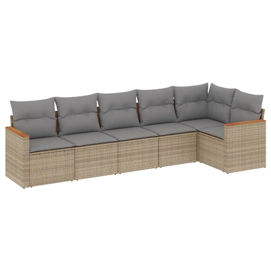 vidaXL 6-tlg Garten-Sofagarnitur in L-Form aus Poly-Rattan und Akazienholz mit Kissen, Beige - Bild 2