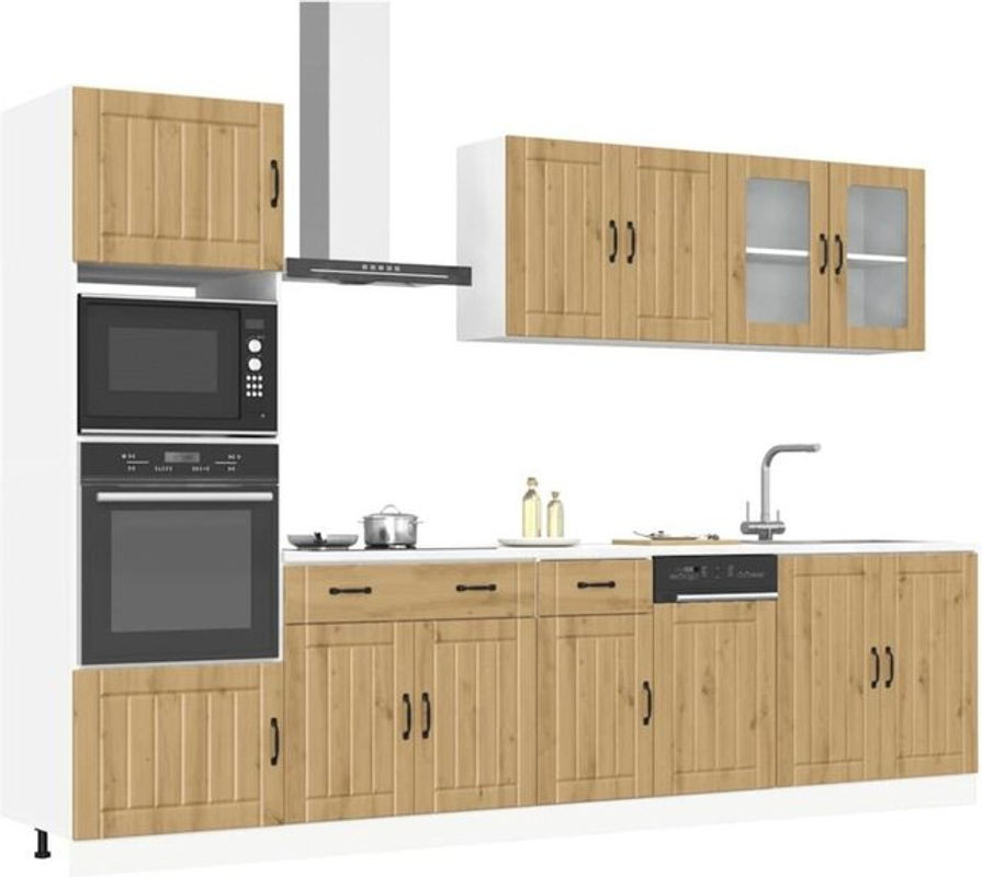 VIDAXL Küchenschrank-Set Kalmar in Eiche Natur und Braun im Landhausstil aus Holzwerkstoff mit Glas und Drehtüren - Bild 1