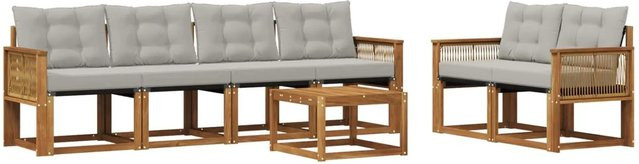 vidaXL Outdoor-Sofagarnitur aus Akazienholz mit Textilene und Kissen in Beige und Grau - Bild 1
