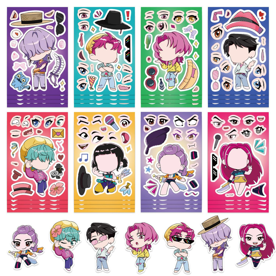 Yiran toy 1 Kpop Dämonenjäger Gesichtspuzzle DIY Aufkleber 8-teiliges Set - Bild 2