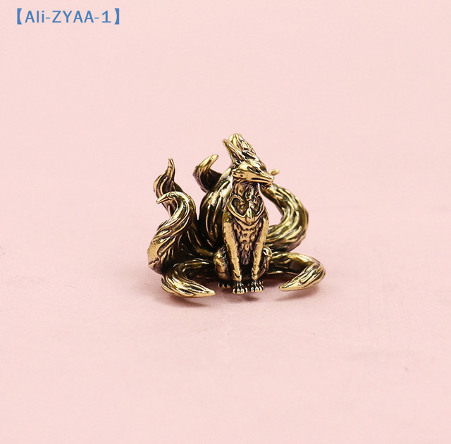 JETTING Mini-Figur Fuchs aus antikem Messing, Feng-Shui-Glücksbringer mit neun Schwänzen in Gold und Kupfer für die Desktop-Dekoration - Bild 1