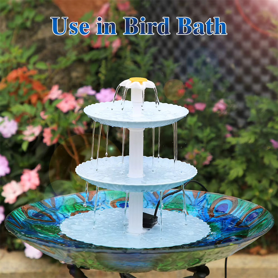 AISITIN Solarbrunnen mit 3-stufigem Wasserfall, blaues Vogelbad für den Garten, 3,5 W Solarbetrieb - Bild 3