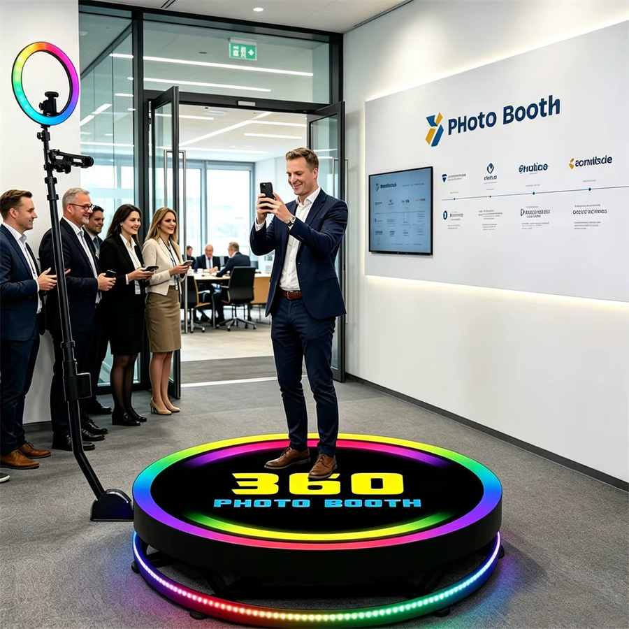 ERIKOLE 360-Grad Panorama-Selfie-Station mit LED-Fülllicht und Flightcase in Schwarz - Bild 3