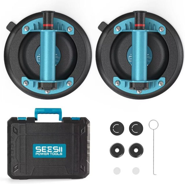 SEESII 8-Zoll Saugnapf-Hebegeräte mit Griff und Pumpe, 2er-Pack, 200 kg Tragkraft, Hochleistungs-Vakuumheber für Glas und Metall - Bild 1