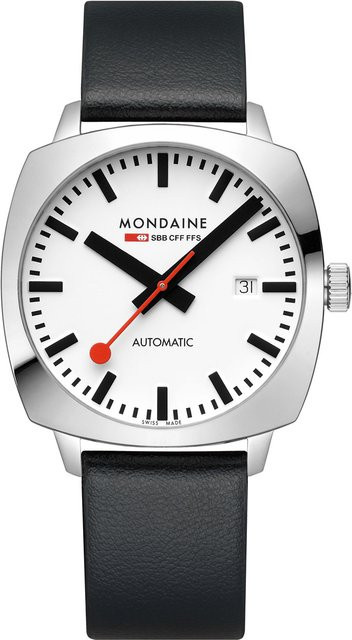 Mondaine Herrenuhr Automatik, Edelstahl, 39 mm, Leder, Weiß, 10 ATM - Bild 1