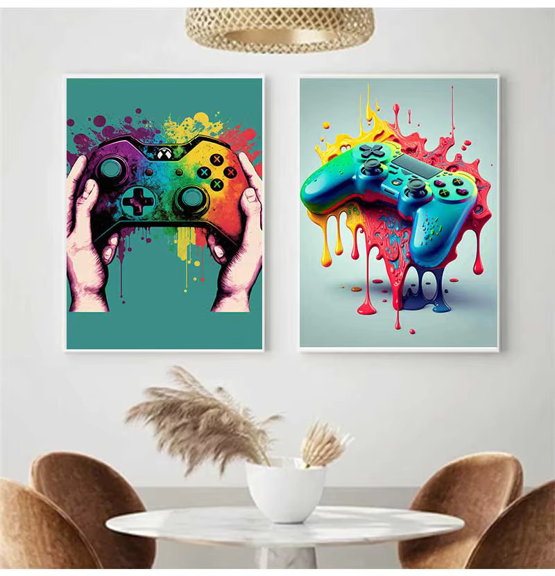 Potdemiel Wandkunst Poster mit bunten Spielcontrollern, Nordisches Design Leinwandgemälde für das Kinderzimmer und die Heimdekoration, Mehrfarbig - Bild 3