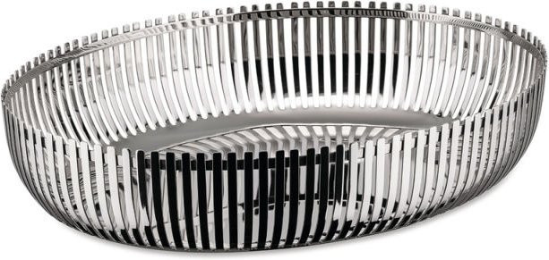 Alessi Runde Korbschale aus Edelstahl in Silber, B/T/H: 20 x 26 x 6 cm - Bild 1